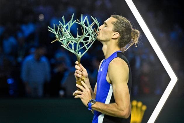 Final Of The Rolex Paris Masters German tennis player, Alexander Zverev, celebrate with his trophy after winning the final of the Rolex Paris Masters 2024 against Ugo Humbert, french tennis player on November 3, 2024. Photo by Tomas Stevens ABACAPRESS.COM Paris France  Copyright: xStevensxTomas ABACAx