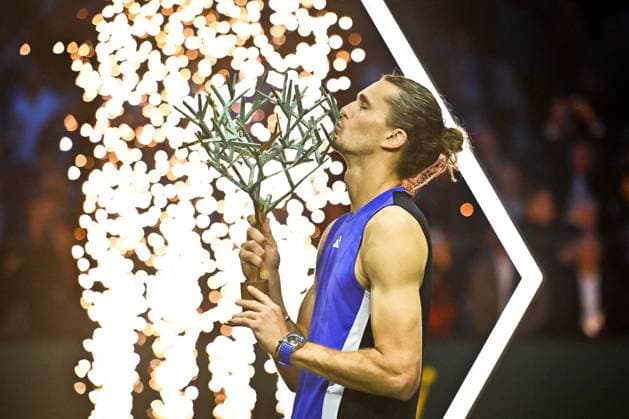 Final Of The Rolex Paris Masters German tennis player, Alexander Zverev, celebrate with his trophy after winning the final of the Rolex Paris Masters 2024 against Ugo Humbert, french tennis player on November 3, 2024. Photo by Tomas Stevens ABACAPRESS.COM Paris France  Copyright: xStevensxTomas ABACAx