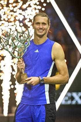 Final Of The Rolex Paris Masters German tennis player, Alexander Zverev, celebrate with his trophy after winning the final of the Rolex Paris Masters 2024 against Ugo Humbert, french tennis player on November 3, 2024. Photo by Tomas Stevens ABACAPRESS.COM Paris France  Copyright: xStevensxTomas ABACAx