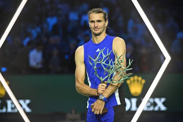 Final Of The Rolex Paris Masters German tennis player, Alexander Zverev, celebrate with his trophy after winning the final of the Rolex Paris Masters 2024 against Ugo Humbert, french tennis player on November 3, 2024. Photo by Tomas Stevens ABACAPRESS.COM Paris France  Copyright: xStevensxTomas ABACAx