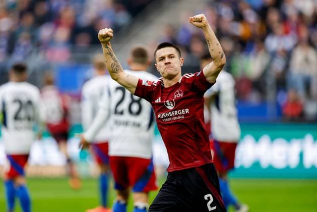 Hamburg, 3 November 2024 Football, 2 Bundesliga 2024 25, Hamburger SV 1 FC Nürnberg Oliver Villadsen 1 FC Nürnberg, 2 cheers after scoring 1 1 DFL REGULATIONS PROHIBIT ANY USE OF PHOTOGRAPHS AS IMAGE SEQUENCES AND OR QUASI VIDEO