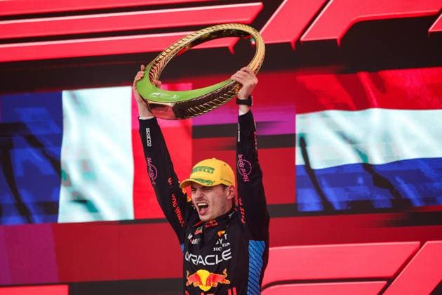 VERSTAPPEN Max (ned), Red Bull Racing RB20, portrait celebrates his victory podium trophy during the Formula 1 Grande Premio de Sao Paulo 2024, 21th round of the 2024 Formula One World Championship, WM, Weltmeisterschaft from November 1 to 3, 2024 on the Interlagos Circuit, in Sao Paulo, Brazil - F1 - SAO PAULO GRAND PRIX 2024 DPPI Panoramic  241103_R21_BRASILE_DP_XB3_5278
