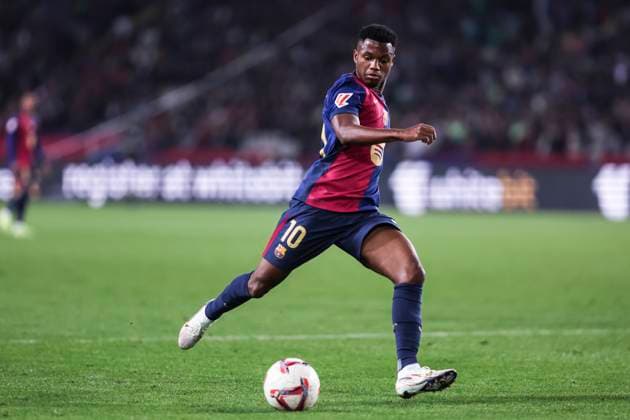 November 3, 2024, Barcelona, Barcelona, SPAIN: Ansu Fati of FC Barcelona, Barca in action during the Spanish league, La Liga EA Sports, football match played between FC Barcelona and RCD Espanyol at Estadio Olimpico de Montjuic Lluis Companys on November 03, 2024 in Barcelona, Spain. Barcelona SPAIN - ZUMAa181 20241103_zaa_a181_218 Copyright: xJavierxBorregox