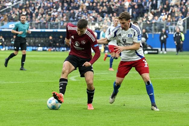 03 11 2024 Soccer Season 2024 2025 2 Soccer Bundesliga 11 Matchday Hamburger SV HSV 1 FC Nürnberg FCN Club Sportfoto Zink DaMa xdaxmax DFL regulations prohibit any use of photographs as image sequences and or quasi video only for editorial use Stefanos Tzimas 9, 1 FC Nürnberg FCN Moritz Heyer 3, Hamburger SV HSV