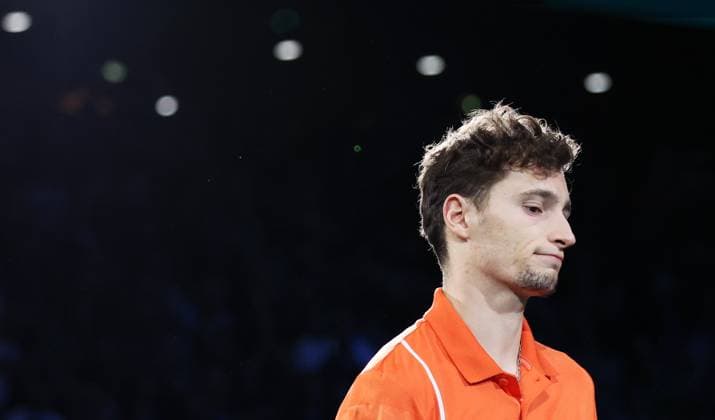 (241104) -- PARIS, Nov. 4, 2024 -- Ugo Humbert reacts during the awarding ceremony of the men s singles final match between Alexander Zverev of Germany and Ugo Humbert of France at Paris ATP, Tennis Herren Masters 1000 tennis tournament in Paris, France, Nov. 3, 2024. Alexander Zverev claimed the title. ) (SP)FRANCE-PARIS-TENNIS-ATP MASTERS 1000-FINAL GaoxJing 