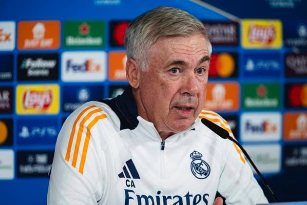 Champions League 2024 25 League Phase MD4: Real Madrid Training Session and press conference, PK, Pressekonferenz Carlo Ancelotti, head coach of Real Madrid CF, seen speaking during the UEFA Champions League 2024 25 League Phase MD4 training and press conference at Ciudad Real Madrid on November 4, 2024 in Madrid, Spain. Valdebebas Ciudad Real Madrid Madrid Spain Copyright: xAlbertoxGardinx AGardin_20241104_Football_Champions_Real_Madrid_PC_001