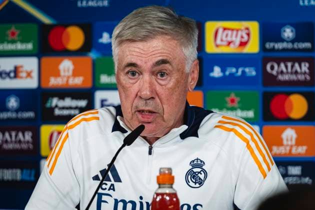 Champions League 2024 25 League Phase MD4: Real Madrid Training Session and press conference, PK, Pressekonferenz Carlo Ancelotti, head coach of Real Madrid CF, seen speaking during the UEFA Champions League 2024 25 League Phase MD4 training and press conference at Ciudad Real Madrid on November 4, 2024 in Madrid, Spain. Valdebebas Ciudad Real Madrid Madrid Spain Copyright: xAlbertoxGardinx AGardin_20241104_Football_Champions_Real_Madrid_PC_004
