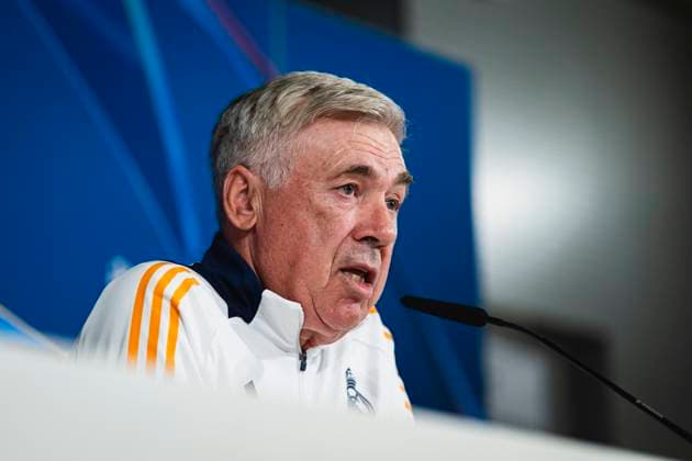 Champions League 2024 25 League Phase MD4: Real Madrid Training Session and press conference, PK, Pressekonferenz Carlo Ancelotti, head coach of Real Madrid CF, seen speaking during the UEFA Champions League 2024 25 League Phase MD4 training and press conference at Ciudad Real Madrid on November 4, 2024 in Madrid, Spain. Valdebebas Ciudad Real Madrid Madrid Spain Copyright: xAlbertoxGardinx AGardin_20241104_Football_Champions_Real_Madrid_PC_015