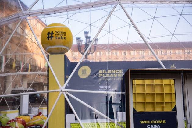 The setting up of the Casa Tennis in the Piazza Castello in Turin, North-West Italy, where the ATP, Tennis Herren Finals will begin on Sunday, Nov. 10 - News - Sunday, November 4, 2024.  Copyright: xMarcoxAlpozzi LaPressex