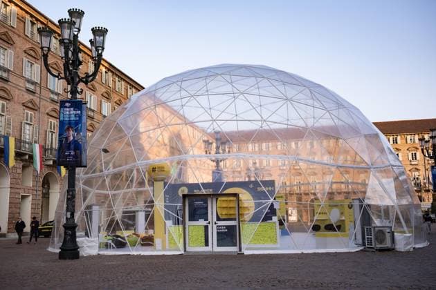 The setting up of the Casa Tennis in the Piazza Castello in Turin, North-West Italy, where the ATP, Tennis Herren Finals will begin on Sunday, Nov. 10 - News - Sunday, November 4, 2024.  Copyright: xMarcoxAlpozzi LaPressex