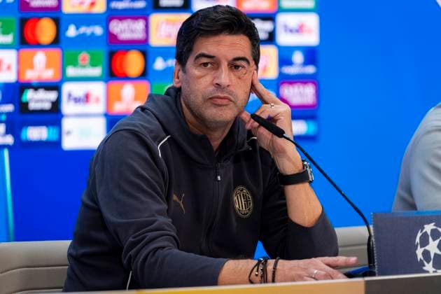 Champions League 2024 25 League Phase MD4: AC Milan Training Session and press conference, PK, Pressekonferenz Paulo Fonseca, head coach of AC Milan, seen speaking during the UEFA Champions League 2024 25 League Phase MD4 training and press conference at Estadio Santiago Bernabeu on November 4, 2024 in Madrid, Spain. Madrid Estadio Santiago Bernabeu Madrid Spain Copyright: xAlbertoxGardinx AGardin_20241104_Football_Champions_Milan_PC_010