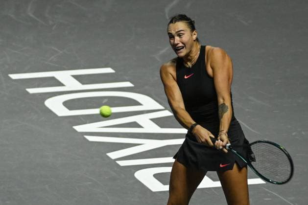 WTA, Tennis Damen Finals 2024 - Day 3 RIYADH, SAUDI ARABIA - NOVEMBER 04: Aryna Sabalenka of Belarus during her match against Jasmine Paolini of Italy on day 3 of the 2024 WTA Finals, part of the Hologic WTA Tour, held at King Saud University Indoor Arena on November 04, 2024, in Riyadh, Saudi Arabia. Riyadh Saudi Arabia  Copyright: xArturxWidakx originalFilename:widak-wtafinal241104_npI1x.jpg