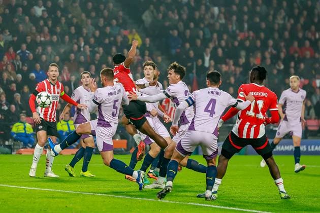 EINDHOVEN, 05-11-2024, Philips stadium. Dutch football. Champions League, season 2024 2025. Player PSV Ryan Flamingo scores PSV - Girona  x26675894x Copyright: