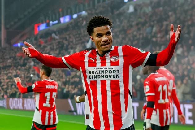 EINDHOVEN, 05-11-2024, Philips stadium. Dutch football. Champions League, season 2024 2025. Player PSV Malik Tillman celebrates after scoring 2-0 PSV - Girona  x26675919x Copyright: