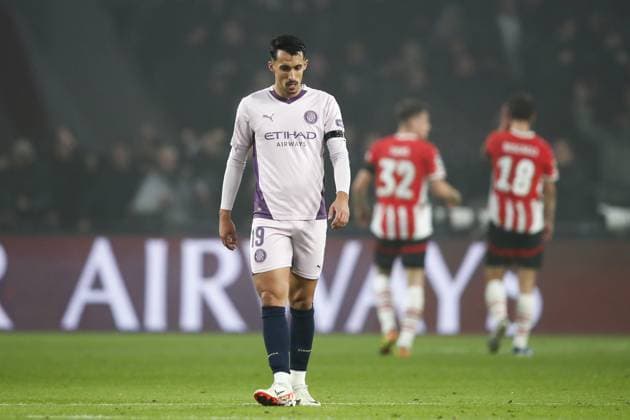 EINDHOVEN - Bojan Miovski of Girona FC balks during the UEFA Champions league match between PSV Eindhoven and Girona FC at Phillips Stadium on Nov. 5, 2024 in Eindhoven, Netherlands. ANP Hollandse Hoogte BART STOUTJESDIJK UEFA Champions League 2024 25 League Phase MD4 2024 25 xVIxANPxSportx xBartxStoutjesdijkxIVx 512760945 originalFilename: 512760945.jpg