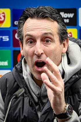 Aston Villa s head coach Unai Emery pictured during a press conference, PK, Pressekonferenz of English soccer team Aston Villa F.C., Tuesday 05 November 2024 in Brugge. The team is preparing for tomorrow s game against Belgian Club Brugge KV, on day 4 of the UEFA Champions League league phase. BRUNOxFAHY  x104657745x