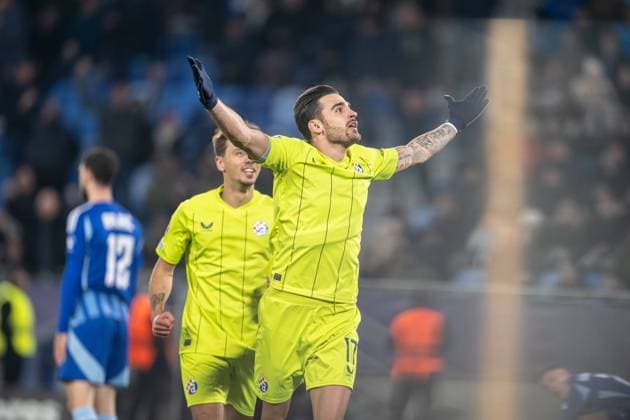 Sport Bilder des Tages Sandro Kulenovic a goal celebrate during UEFA Champions league match, SK Slovan Bratislava - GNK Dinamo Zagreb , 05. november 2024, Tehelne pole Stadium, Bratislava, Slovakia Copyright: xMICHALxFAJT,ZOSPORTU.SKx DSC_4545