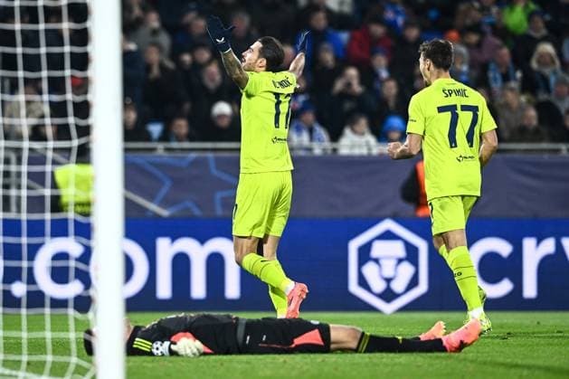 SK Slovan Bratislava v GNK Dinamo - UEFA Champions League 2024 25 League Phase MD4 Sandro Kulenovic of Dinamo Zagreb celebrates after scoring the team s third goal during the UEFA Champions League 2024 25 League Phase MD4 match between SK Slovan Bratislava and GNK Dinamo at National football stadium on November 5, 2024 in Bratislava, Slovakia.  MarkoxLukunic PIXSELL