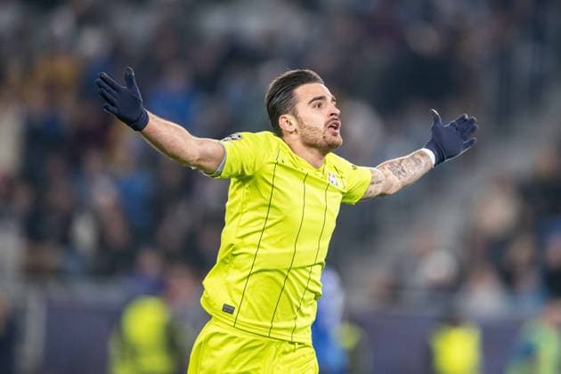 Sandro Kulenovic a goal celebrate during UEFA Champions league match, SK Slovan Bratislava - GNK Dinamo Zagreb , 05. november 2024, Tehelne pole Stadium, Bratislava, Slovakia Copyright: xMICHALxFAJT,ZOSPORTU.SKx DSC_4781