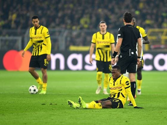 Jamie Gittens Borussia Dortmund on the ground during the UEFA Champions League 2024 25 League Phase 4 match between Borussia Dortmund and SK Sturm Graz, SIGNAL IDUNA PARK on November 05, 2024 in Dortmund, Germany, Germany Photo by Ralf Treese DeFodi Images Jamie Gittens Borussia Dortmund on the ground during the UEFA Champions League 2024 25 League Phase MD4 match between Borussia Dortmund and SK Sturm Graz at Signal Iduna Park on November 5, 2024 in Dortmund, Germany not used in POL SRB CRO FRA GBR NED ITA USA Defodi 521 BVBGRA20241105 008 Defodi-521 not used in POL SRB CRO FRA GBR NED ITA USA
