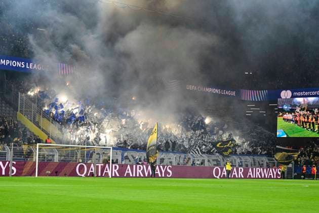 Pyro Pyrotechnics Fanblock Graz, Borussia Dortmund vs SK Sturm Graz, Football, Champions League, Matchday 1 4, 05 11 2024 Dortmund North Rhine-Westphalia Germany Copyright: xkolbert-press MarcxNiemeyerx