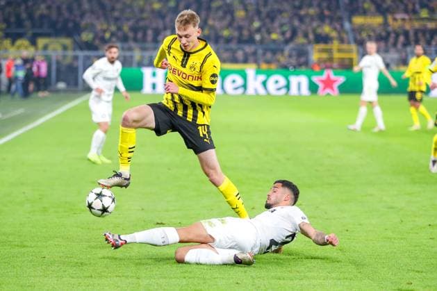 05 11 2024, Football, UEFA Champions League, Borussia Dortmund SK Sturm Graz, Matchday 4, Signal Iduna Park, Season 2024 2025 Maximilian Beier BVB 14 vs Jusuf Gazibegovic Graz 22 North Rhine-Westphalia Germany