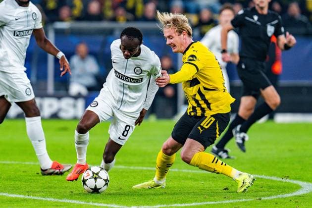 05 11 2024, Borussia Dortmund vs Sturm Graz, UEFA Champions League, Matchday 4 Julian Brandt Borussia Dortmund, 10 Malick Yalcouye 8 SK Sturm Graz Copyright: xBahhoxKarax