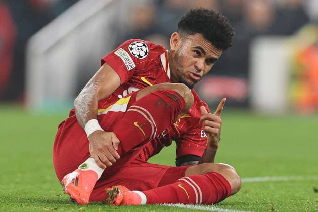 Luis Diaz of Liverpool reacts after a challenge Liverpool v Bayer 04 Leverkusen, UEFA Champions League, Group Stage, Football, Anfield, Liverpool, UK - 05 Nov 2024 EDITORIAL USE ONLY No use with unauthorised audio, video, data, fixture lists, club league logos or live services. Online in-match use limited to 120 images, no video emulation. No use in betting, games or single club league player publications. Copyright: xPaulxCurrie Shutterstockx 14863785br