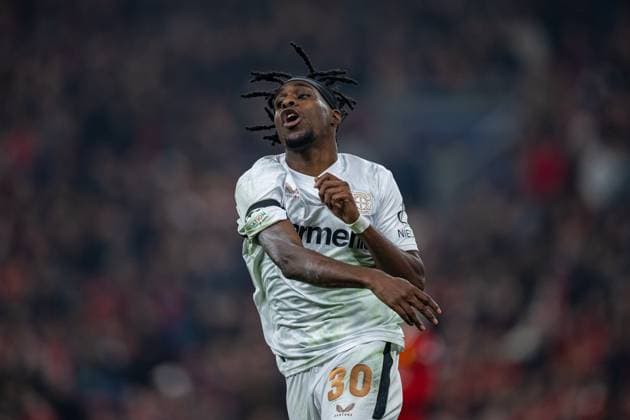 Football - UEFA Champions League - League Phase - Liverpool FC v Bologna FC 1909 LIVERPOOL, ENGLAND - Wednesday, October 2, 2024: Bayer Leverkusen s Jeremie Frimpong reacts after his goal is ruled out for off-side during the UEFA Champions League game between Liverpool FC and Bologna FC 1909 at Anfield. (Photo by David Rawcliffe Propaganda) LIVERPOOL Anfield MERSEYSIDE ENGLAND  Copyright: xDavidxRawcliffex P2024-11-05-Liverpool_Leverkusen-31