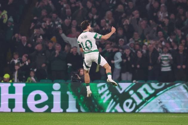 Celtic Glasgow RB Leipzig Champions League Glasgow, 05 11 2024, Celtic Park, Football, UEFA Champions League, Matchday 4 , Celtic Glasgow vs RB Leipzig , In picture goal for Celtic, , Only editorial use Photo for editorial use only , UEFA regulations prohibit any use of photographs as image sequences and or quasi video ,