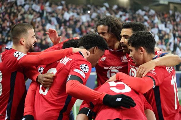 Joie des joueurs du LOSC après le but de Jonathan DAVID (LOSC Lille) lors du match LOSC Lille vs Juventus FC, Ligue des Champions, Decathlon Arena stade Pierre Mauroy Villeneuve d Ascq, le 5 novembre 2024 - photo Laurent Sanson Panoramic FOOTBALL : LOSC Lille vs Juventus FC - Ligue des Champions - 05 11 2024 LaurentSanson Panoramic 