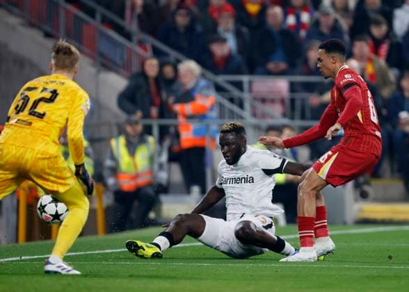 Liverpool FC v Bayer 04 Leverkusen - UEFA Champions League 2024 25 League Phase MD4 Victor Boniface of Bayer 04 Leverkusen scores but ruled offside during the UEFA Champions League 2024 25 League Phase MD4 match between Liverpool FC and Bayer 04 Leverkusen at Anfield on November 5, 2024 in Liverpool, England. Liverpool Anfield England United Kingdom Copyright: xRichardxSellers Sportsphoto APLx 14051913