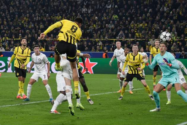 Penalty area scene Goal chance by Felix Nmecha Dortmund 8 05 11 2024 Football, Champions League, Borussia Dortmund vs Sturm Graz, Signal Iduna Park, Dortmund, NRW Germany Copyright: xpepphotox xHorstxMauelshagenx pep00321, pep_20241105_hm_0470