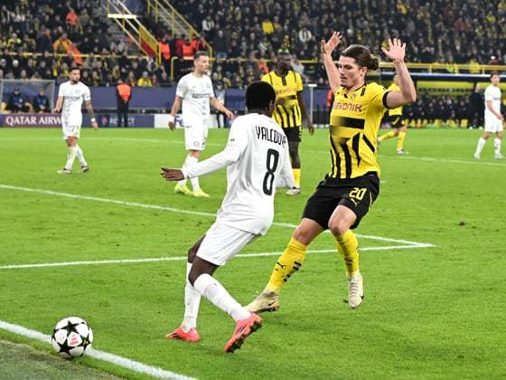 Malick Yalcouye SK Sturm Graz and Marcel Sabitzer Borussia Dortmund in a duel during the UEFA Champions League 2024 25 League Phase MD4 match between Borussia Dortmund and SK Sturm Graz, SIGNAL IDUNA PARK on November 05, 2024 in Dortmund, Germany, Germany Photo by Ralf Treese DeFodi Images Malick Yalcouye SK Sturm Graz and Marcel Sabitzer Borussia Dortmund in a duel during the UEFA Champions League 2024 25 League Phase MD4 match between Borussia Dortmund and SK Sturm Graz at Signal Iduna Park on November 5, 2024 in Dortmund, Germany not used in POL SRB CRO FRA GBR NED ITA USA Defodi 521 BVBGRA20241105 022 Defodi-521 not used in POL SRB CRO FRA GBR NED ITA USA