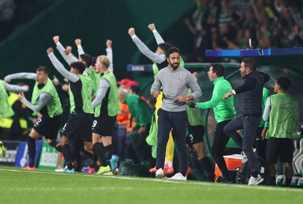 Ruben Amorim manager of Sporting Lisbon celebrates his sides second goal Sporting Lisbon v Manchester City, UEFA Champions League, Group Stage, Football, Estadio Jose Alvalade, Lisbon, Portugal - 05 Nov 2024 EDITORIAL USE ONLY No use with unauthorised audio, video, data, fixture lists, club league logos or live services. Online in-match use limited to 120 images, no video emulation. No use in betting, games or single club league player publications. Copyright: xMichaelxZemanek Shutterstockx 14863776ak