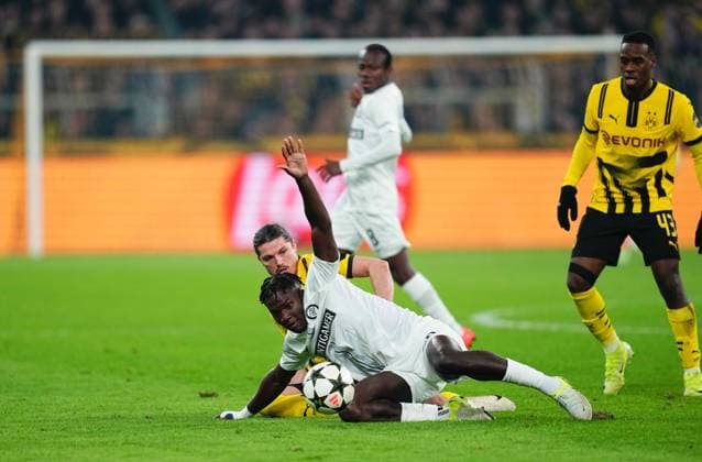November 05 2024: Seedy Jatta of SK Sturm Graz controls the ball during a Champions League Round 4 game, BvB Dortmund v SK Sturm Graz at Signal Luna Park, Dortmund, Germany. CSM Dortmund Germany - ZUMAc04_ 20241105_zma_c04_016 Copyright: xUlrikxPedersenx