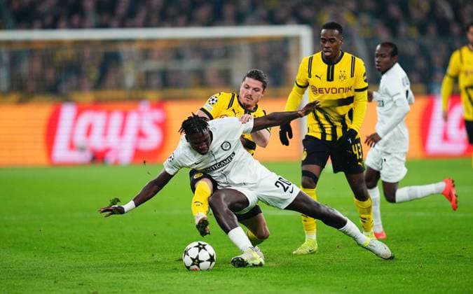 November 05 2024: Seedy Jatta of SK Sturm Graz controls the ball during a Champions League Round 4 game, BvB Dortmund v SK Sturm Graz at Signal Luna Park, Dortmund, Germany. CSM Dortmund Germany - ZUMAc04_ 20241105_zma_c04_021 Copyright: xUlrikxPedersenx
