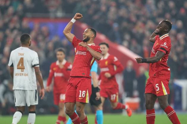 UEFA Champions League, League Stage Liverpool v Bayer 04 Leverkusen Cody Gakpo of Liverpool celebrates his goal to make it 2-0 during the UEFA Champions League, League Stage match Liverpool vs Bayer 04 Leverkusen at Anfield, Liverpool, United Kingdom, 5th November 2024 (Photo by Gareth Evans News Images) Liverpool Anfield Merseyside United Kingdom Copyright: xGarethxEvans NewsxImagesx