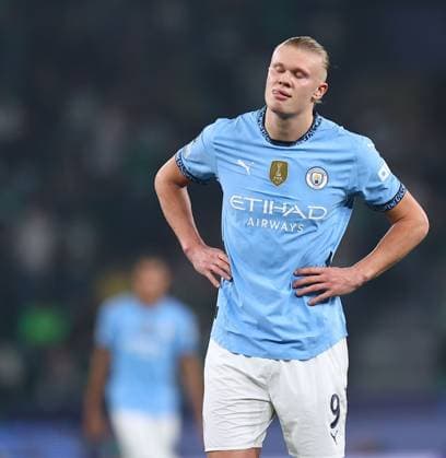 Erling Haaland of Manchester City reacts after missing from penalty spot Sporting Lisbon v Manchester City, UEFA Champions League, Group Stage, Football, Estadio Jose Alvalade, Lisbon, Portugal - 05 Nov 2024 EDITORIAL USE ONLY No use with unauthorised audio, video, data, fixture lists, club league logos or live services. Online in-match use limited to 120 images, no video emulation. No use in betting, games or single club league player publications.  Copyright: xMichaelxZemanek Shutterstockx 14863776ar