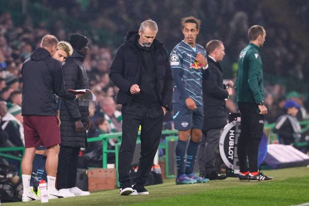 Celtic Glasgow RB Leipzig Champions League Glasgow, 05 11 2024, Celtic Park, Fußball, UEFA Champions League, 4 Spieltag , Celtic Glasgow vs RB Leipzig , Im Bild Trainer Marco Rose RB Leipzig , Only editorial use Foto nur zur redaktionellen Nutzung bestimmt , UEFA regulations prohibit any use of photographs as image sequences and or quasi video ,