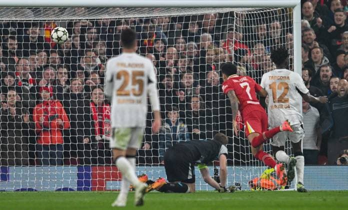 Liverpool v Bayer Leverkusen UEFA Champions League Luis Diaz of Liverpool scores the first goal during the UEFA Champions League match at Anfield, Liverpool UK Newspapers OUT Copyright: xKarlxVallantinex FIL-20882-0022