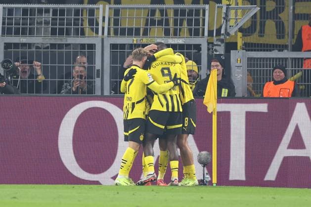 SOCCER - UEFA CL, Dortmund vs Sturm DORTMUND,GERMANY,05.NOV.24 - SOCCER - UEFA Champions League, Borussia Dortmund vs SK Sturm Graz. Image shows the rejoicing of Dortmund.  GEPAxpictures xChrisxBauer