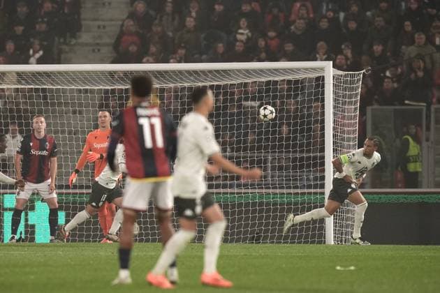 Monaco s Thilo Kehrer celebrates after scoring the 0-1 goal for his team during the Uefa Champions League 2024 2025 soccer match between Bologna and Monaco at Renato Dall Ara Stadium - Soccer - Bologna, Italy - Tuesday November 5, 2024  Copyright: xMassimoxPaolone LaPressex