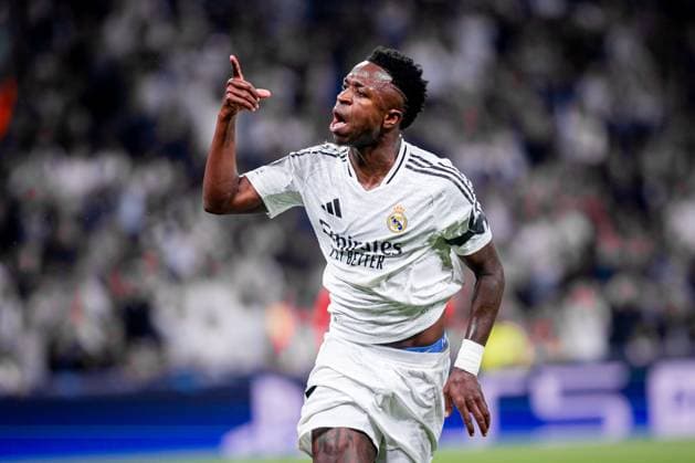 2024.11.05 Madryt pilka nozna UEFA Liga Mistrzow sezon 2024 2025 Real Madryt - AC Milan N z Vinicius Junior gol radosc bramka goal rzut karny penalty Foto Mateusz Porzucek PressFocus 2024.11.05 Madryt Football - UEFA Champions League season 2024 2025 Madrid Real Madrid Estadio Santiago BernabÃ u Real Madryt - AC Milan Vinicius Junior gol radosc bramka goal rzut karny penalty Credit: Mateusz Porzucek PressFocus NEWSPIX.PL --- newspix.pl POLAND OUT! 