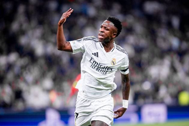 2024.11.05 Madryt pilka nozna UEFA Liga Mistrzow sezon 2024 2025 Real Madryt - AC Milan N z Vinicius Junior gol radosc bramka goal rzut karny penalty Foto Mateusz Porzucek PressFocus 2024.11.05 Madryt Football - UEFA Champions League season 2024 2025 Madrid Real Madrid Estadio Santiago BernabÃ u Real Madryt - AC Milan Vinicius Junior gol radosc bramka goal rzut karny penalty Credit: Mateusz Porzucek PressFocus NEWSPIX.PL --- newspix.pl POLAND OUT! 