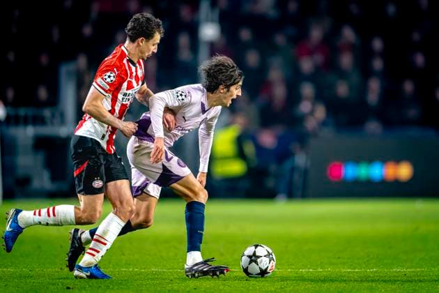 PSV Eindhoven defender Olivier Boscagli, Girona FC forwarder Bryan Gil, during the match PSV Girona at the Philips stadium for the UEFA Champions League phase Matchday 4 season 2024 2025 in EINDHOVEN, Netherlands on 5 november 2024, photo by Marcel van Dorst EYE4images DeFodi Images not used in POL SRB CRO FRA GBR NED ITA USA Defodi 746 198210 Defodi-746 not used in POL SRB CRO FRA GBR NED ITA USA