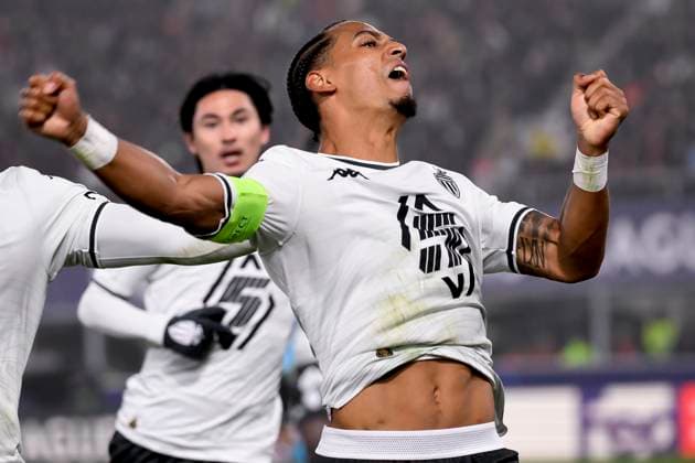 Thilo Kehrer of AS Monaco FC celebrates after scoring the goal of 0-1 during the Champions League football match between Bologna FC and AS Monaco FC at Renato Dall Ara stadium in Bologna (Italy), November 5, 2024. andreaxstaccioli
