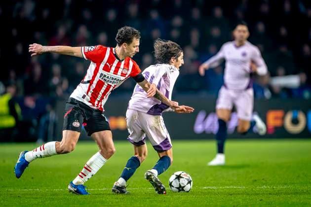 PSV Eindhoven defender Olivier Boscagli, Girona FC forwarder Bryan Gil, during the match PSV Girona at the Philips stadium for the UEFA Champions League phase Matchday 4 season 2024 2025 in EINDHOVEN, Netherlands on 5 november 2024, photo by Marcel van Dorst EYE4images DeFodi Images not used in POL SRB CRO FRA GBR NED ITA USA Defodi 746 198222 Defodi-746 not used in POL SRB CRO FRA GBR NED ITA USA