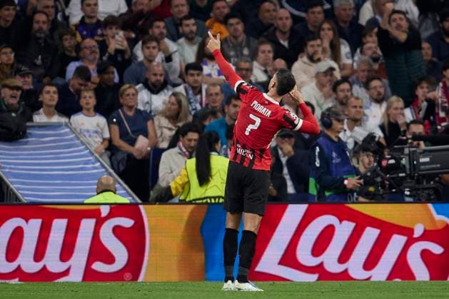 November 5, 2024, Madrid, Madrid, Spain: Alvaro Morata of AC Milan celebrates after scoring a goal during the UEFA Champions League football match between Real Madrid CF and AC Milan at Santiago Bernabeu Stadium in Madrid, Spain, November 5, 2024 Madrid Spain - ZUMAa206 20241105_zsp_a206_010 Copyright: xRubenxAlbarranx