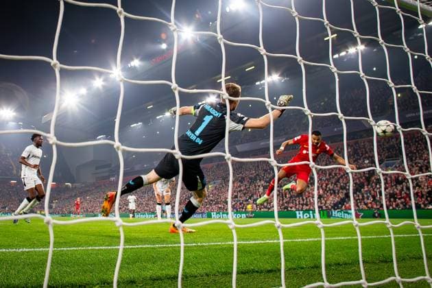 Liverpool v Bayer Leverkusen Champions League 05 11 2024. GOAL 2-0 Liverpool forward Cody Gakpo (18) scores during the Champions League match between Liverpool and Bayer Leverkusen at Anfield, Liverpool, England on 5 November 2024. Editorial use only , Copyright: xIanxStephenx PSI-20755-0031